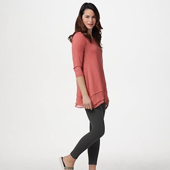 LOGO Lounge by Lori Goldstein French Terry with Tiered Chiffon Trim S - Picture 6 of 7